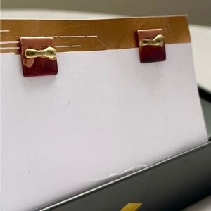 Source Unknown Gold and Red Square Earrings